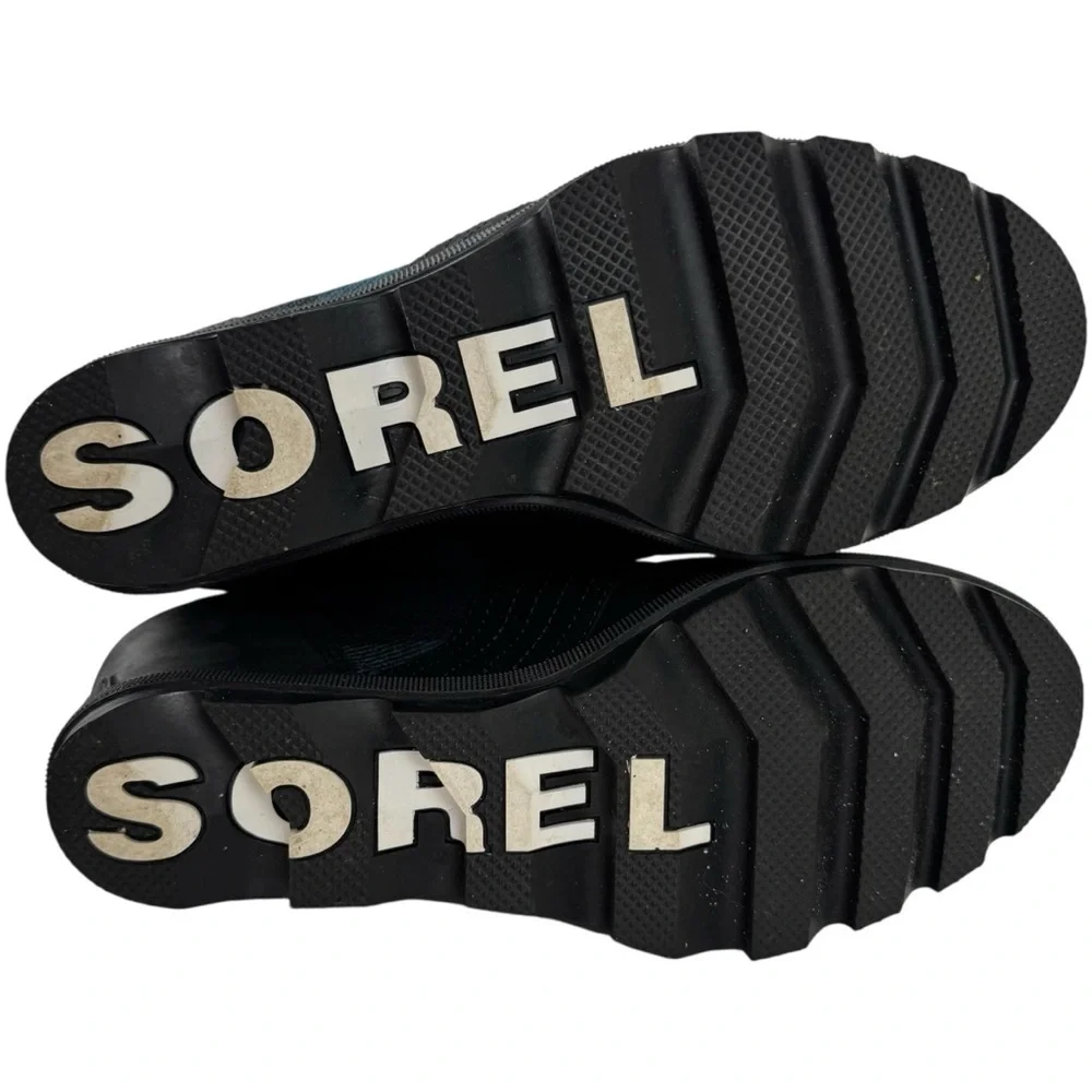 Sorel Lexie Wedge Lace Up Ankle Boots Leather Black Blue Plaid Size 10